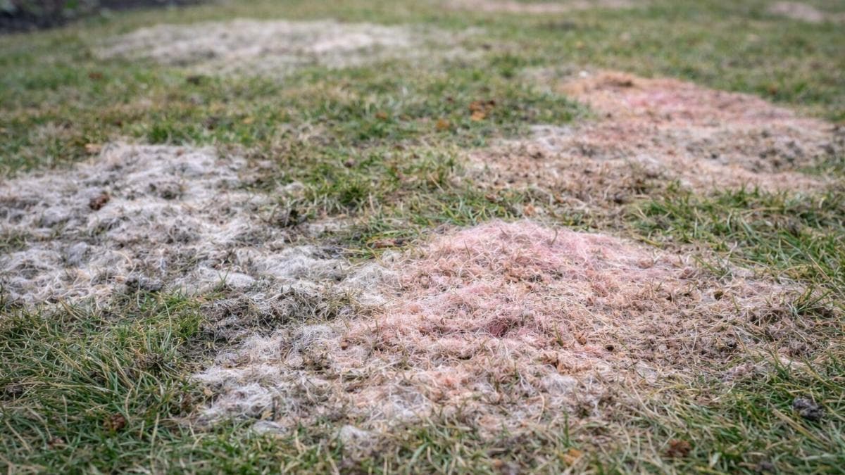 Geeloranje kringen van sneeuwschimmel in een gazon